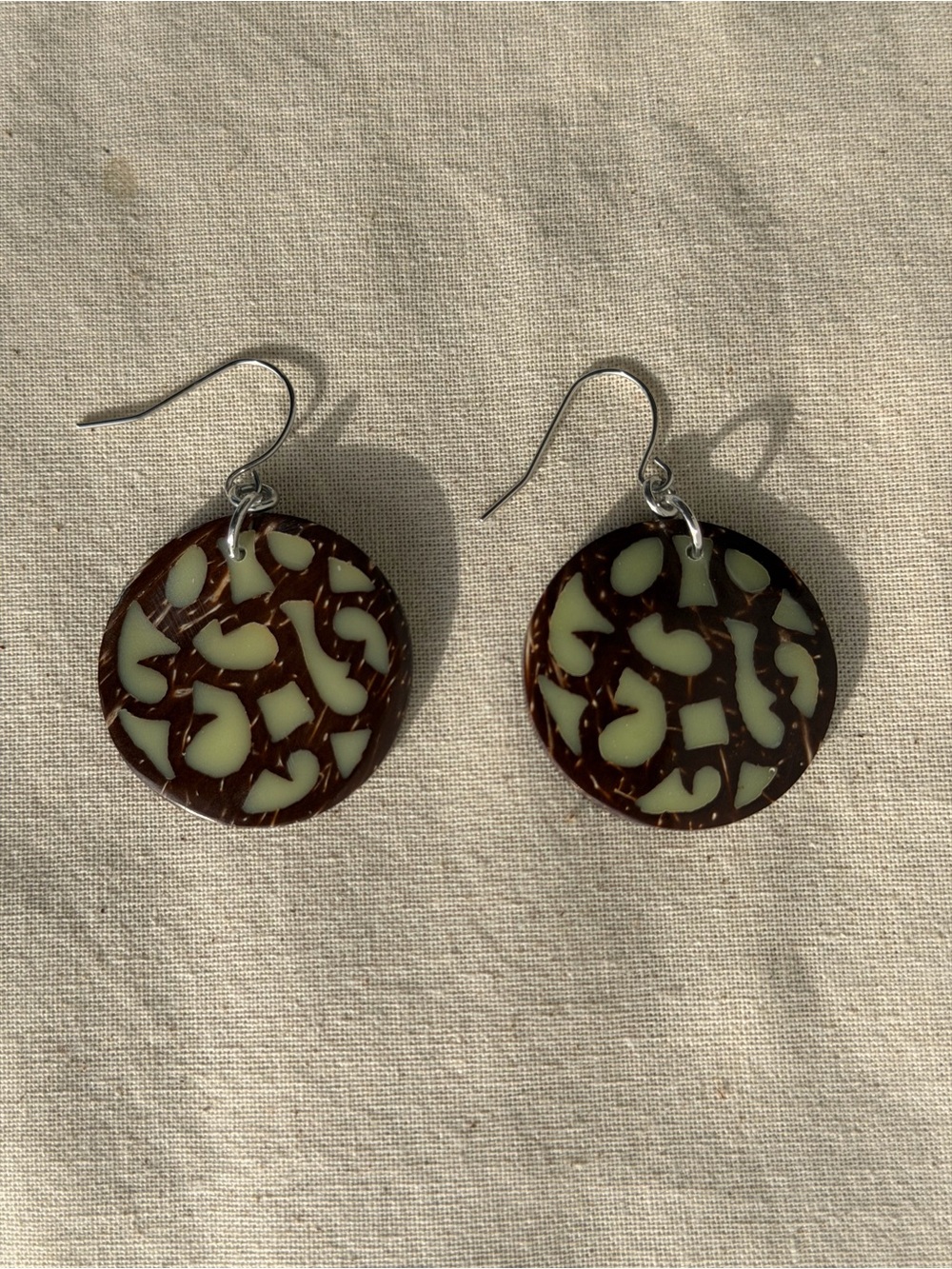 Handmade‎ Brown and Cream Round Tribal Drop Earrings